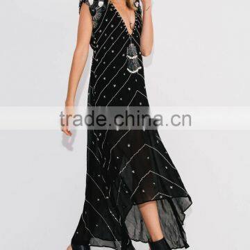 Boho Clothing Chiffon Maxi Embroidered And Beaded Dress Ladies Fashion Dresses With Pictures 2016 HSD5815 photo-3