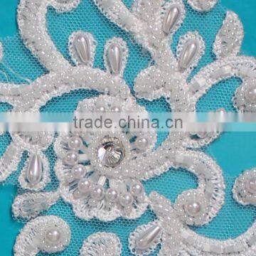 New Embroidery Wedding Applique Flowers Beaded Hand Work Design photo-3