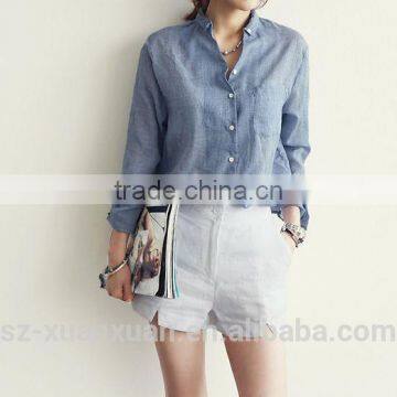 SZXX Wholesale Womens Lady Hemp Breathable Casual Blouse Shirts photo-3