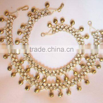 Gold cz BELLS Payal ANKLETS Feet Bracelet PAIR photo-3