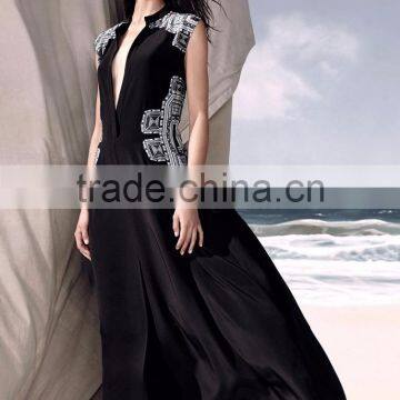 Best Long Black Colors Women Dress Embroidered Plain Evening Dress photo-6