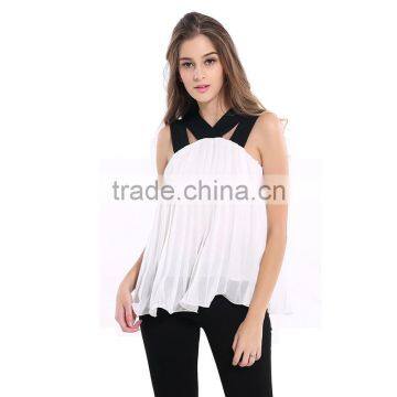 Maxnegio New Fashion Black Strap Sleeveless Chiffon Blouse Ladies Tops Latest Design photo-2