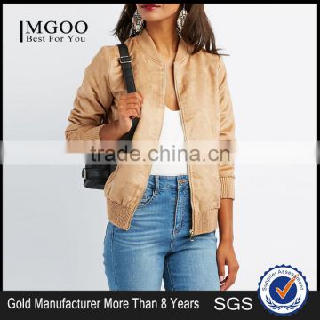 MGOO Custom Made Soft Faux Suede Bomber Jacket New Design Zippered Pockets Women's Leather Jackets