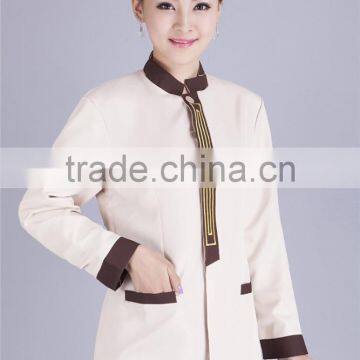Juqian Wholesale Cheap Beige Fashional Design Korean Collar Anti-foul Hotel Cleaner Workwear Work Uniform photo-5