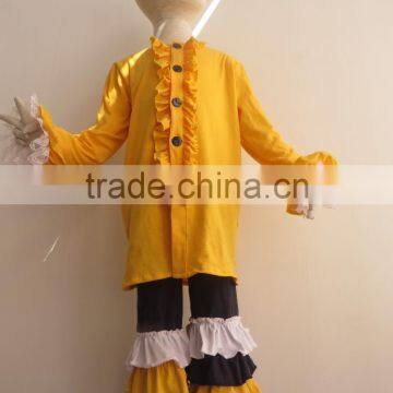 Newest School Girls Design Lace Sleeve Top .5 Layers Ruffle Navy Pants & Coat With Button 3 Pcs Clothing Sets QL-74 photo-6