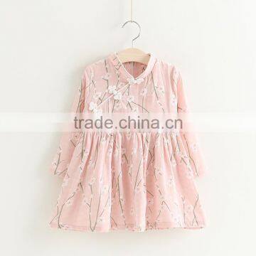 Spring style full printing girls kids long sleeve cotton dress