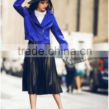 2016 Stylish Designer Blue Fashionoable Lady Leather Coat Woman A Type Short Jackets photo-4