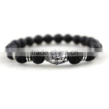 8mm Black Lava stone beads Silver spacers Buddha yoga Bracelets