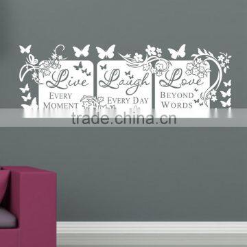 LIVE LAUGH LOVE White Butterfly Vine Flower Wall Quote Stickers Art Decal Mural Paper