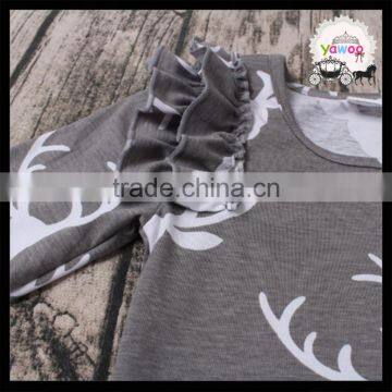 High Quality Baby Girls Reindeer Print Long Sleeve T-shirt Gray Ruffle Boutique Outfits Wholesale Kids Clothing Tops Daily Wear photo-4