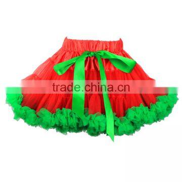 fashion holidy kids wear red green tulle with bowtie fluffy tutu skirt for girls