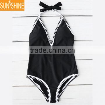 Summer Deep V New Design Yiwu One Piece Swimwear hand crochet bikini