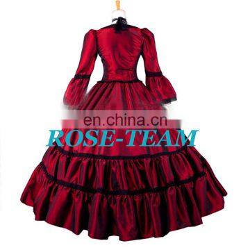 Rose Team-Free Shipping Custom-made Elegant Aristocrat Gown Gothic Dress Wine Red Victorian Dress Ball