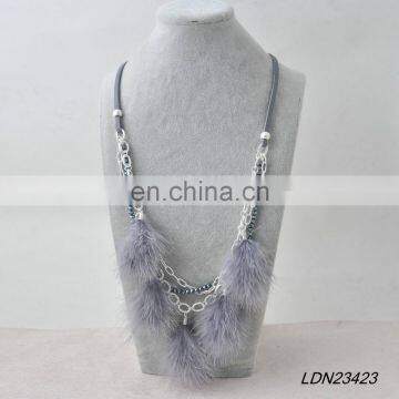 New fashion design three layered gray ostrich feather pendant winter necklace