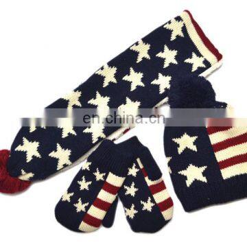 A028 Baby Kid Boy Girl Winter Knitted US Star,UK Hat+Scarf+Gloves 3Pieces Set photo-4