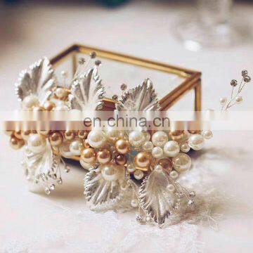 Amelie Handmade Women Hair Jewelry Alloy Leaves and Pearls Accessories Wedding Hair Clip Bridal Headwear Headpiece Prom Boho photo-5