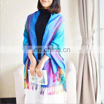 100% Cotton Jacquard Leopard Spots&Rose 7 Colour Series Rainbow Colorful Large Shawl photo-4