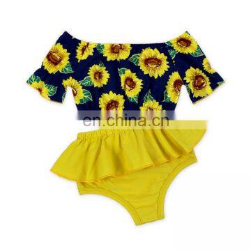 Toddler Sunflower Off Shoulder Top And High Waist Short Fancy Clothes Girls Summer Clothing