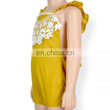 Trendy Newborn Baby Romper Yellow Plain Lace Flutter Sleeve Design Clothes Baby Girl Romper photo-3