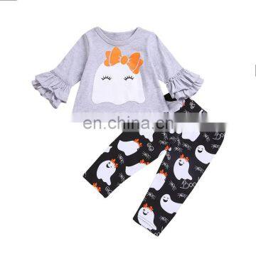 Girls Halloween Clothing Set Long Sleeve Cartoon Printed Lace Top Kids Designer Clothes Girls Waist Elastic Band Pants Outfits 6