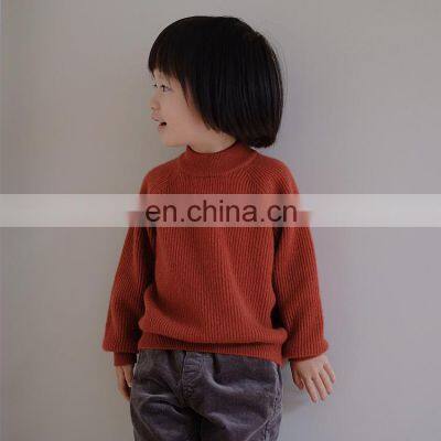 Rib Knit Kids O Neck Cashmere Pullover Sweater