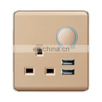 Universal 3 pin Wall Socket With Circular Switch 13A Flame retardant PC Socket and Switch Electrical Metal Frame With USB