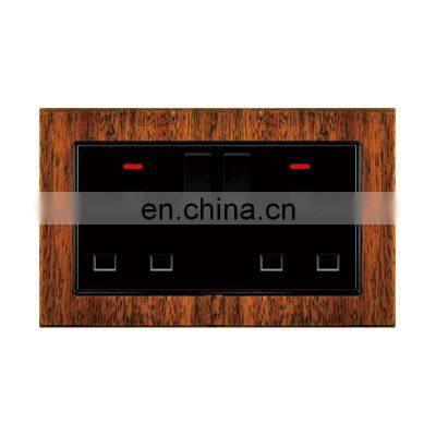 UK Standard Type 146 Double 3 pin Wall Socket With Switch Thick Solid Wood Panel Socket And Switches Electrical With LED Light