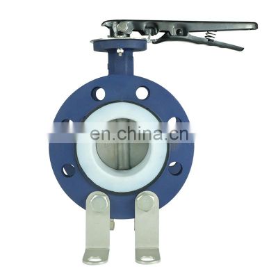 Handle corrosion preventive acid chemical resistant flange connection PTFE seat wafer steel WCB butterfly valve