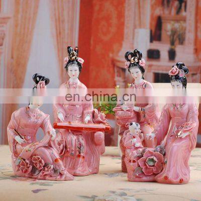 Chinese Hand Maded Ceramic Antique Colorful Beauty Porcelain Figure Sculpture