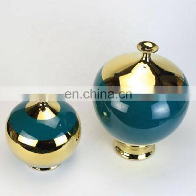 Porcelain Gold And Silver Border Big Belly Small Neck And Small Mouth Dark Green Ceramic Vase Porcelain Vase photo-3