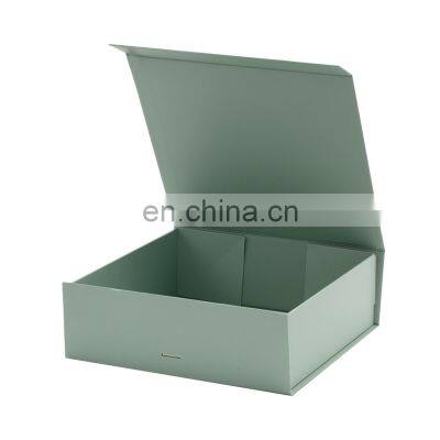 Luxury sage green packing box for gift with ribbon hole package for vintage wedding flip box for maid of honor gift magnetic bo