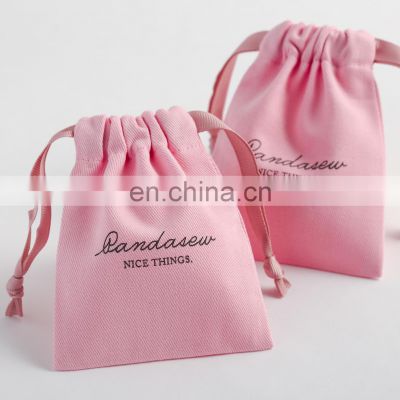 PandaSew Custom Logo Pink Luxury Twill Cotton Jewelry Packaging Bag Mini Gift Jewelry Pouch