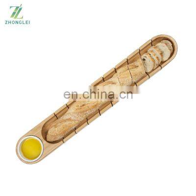 Natural Core Bamboo French Bread Board Baguette Cutting Board With Dipping Bowl