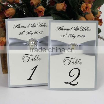 Hot Sale Simple Elegant Silver Wedding Table Numbers with Satin and Buckle