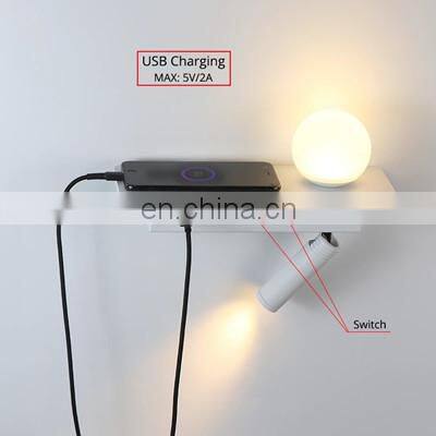 Nordic Minimalism Shelf USB Charging LED Wall Lamp Bedroom Living Room Adjustable USB LED Wall Lighting