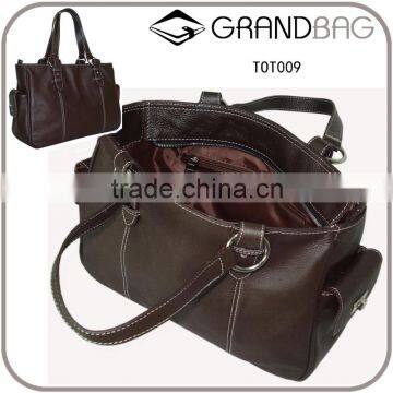 guangzhou supplier genuine leather ladies tote bag shoulder bag with dual handles