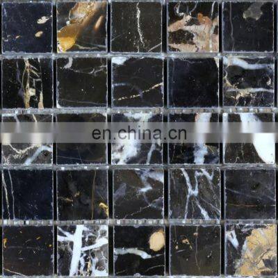 Polished Black Gold Marble Mosaic Floor Tiles 24x24 photo-3