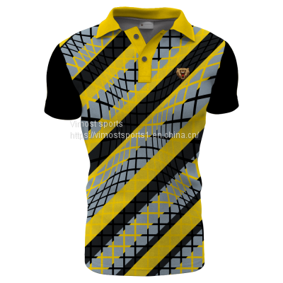 Customized Sublimation Polo Shirt with Short Sleeves with Yellow Collar