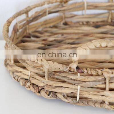 Straw Round Water Hyacinth Woven Tray With Handle And Metal Frame Cheap WHolesale Made in Vietnam photo-4