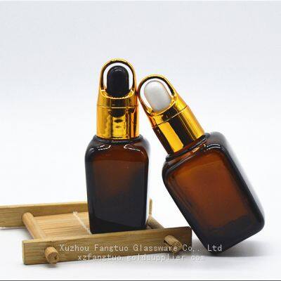 Amber glass dropper bottle square shape empty bottles for skin care serum essential oil packing