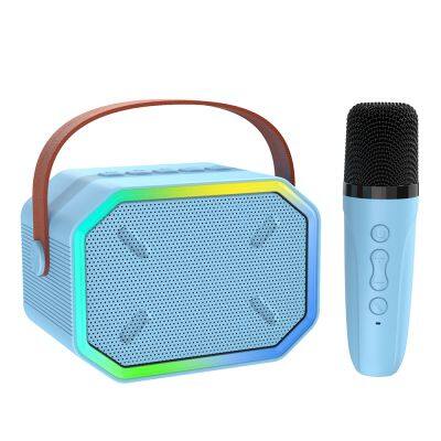 Mini woofer home theater system portable wireless BT karaoke speaker Mic Magical Voice Party Box with handheld microphone