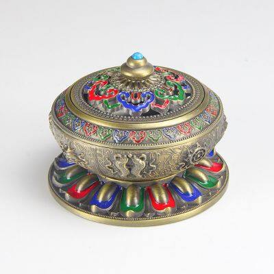 Cloisonné Color Relief Enamel Painted Buddhist Hall Plate Incense Burner, Copper Alloy Antique Incense Burner, Aromatherapy Burner, Small Sandalwood. photo-5