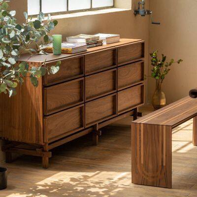 Black walnut six-drawer chest with large storage capacity