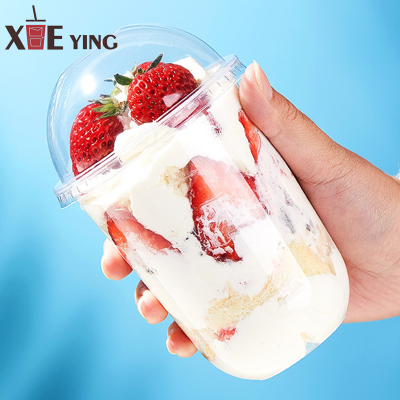 Customize U-shaped Plastic PET Cold Drink Cup Disposable Letter Patterned Coffee Cup With Lid