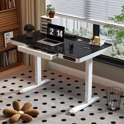 Electric Standing Desk - Hand Lift Glass Study Table for Living Room - Enhanced Work Experience with Linear Actuator | Modern Office Furniture