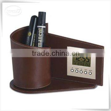 office organizer PU leather digital clock pen holder manufacturer