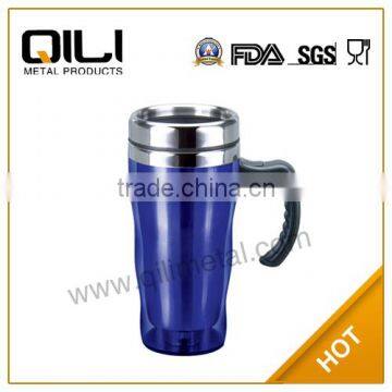 printed double plastic & stainless steel auto cup with handle