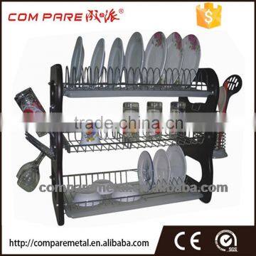 Chrome plated steel 3 tiers kitchen dish rack