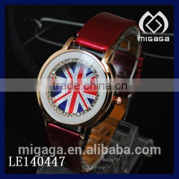 NICE DESIGN FLAG WATCH SHINY LEATHER STRAP UNITED KINGDOM FLAG QUARTZ WATCH