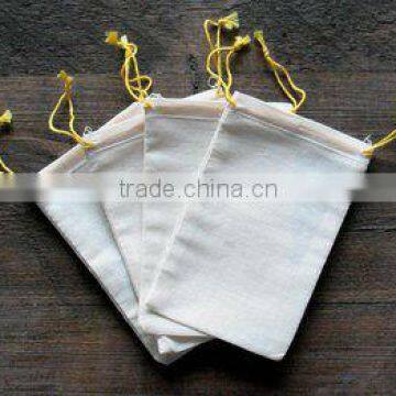 3.25 * 5 Cotton Muslin Bag With Yellow Double Drawstring